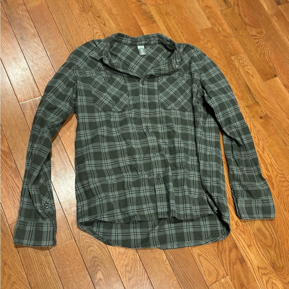 Stio Olive mens XL flannel Plaid Shirt long sleeve button up